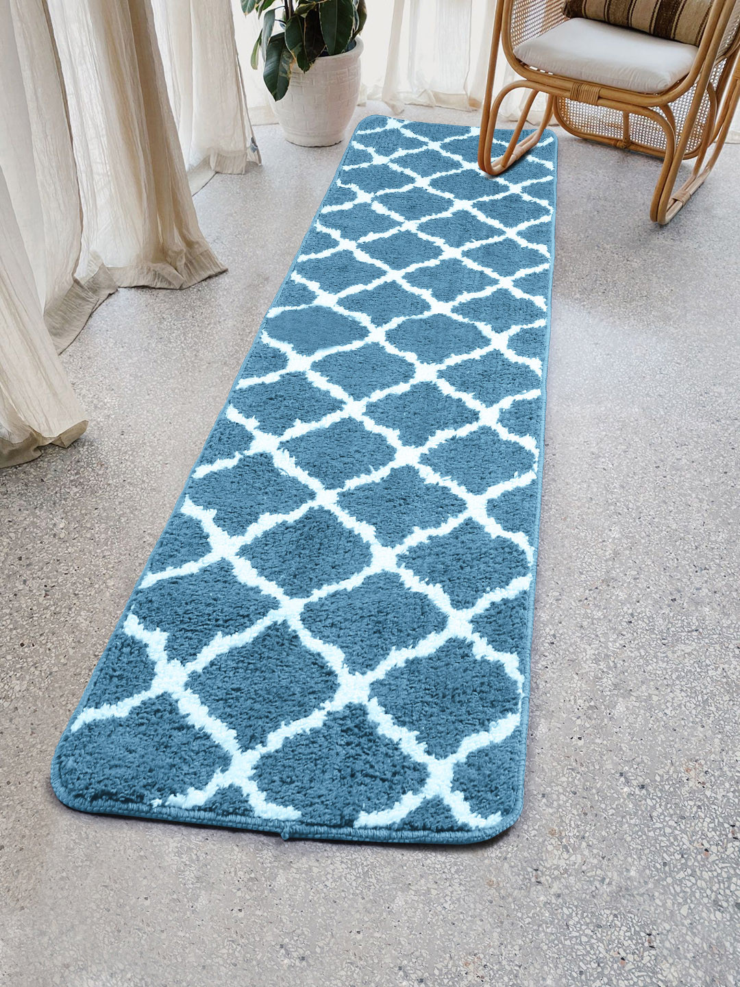 

Saral Home Teal Blue & White Trellis Design Anti-Skid Floor Runner