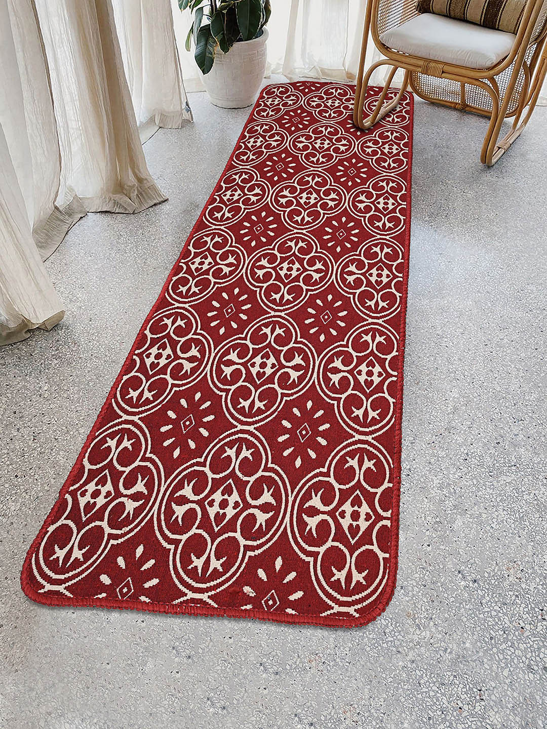 

Saral Home Red & White Jacquard Anti-Skid Floor Runner