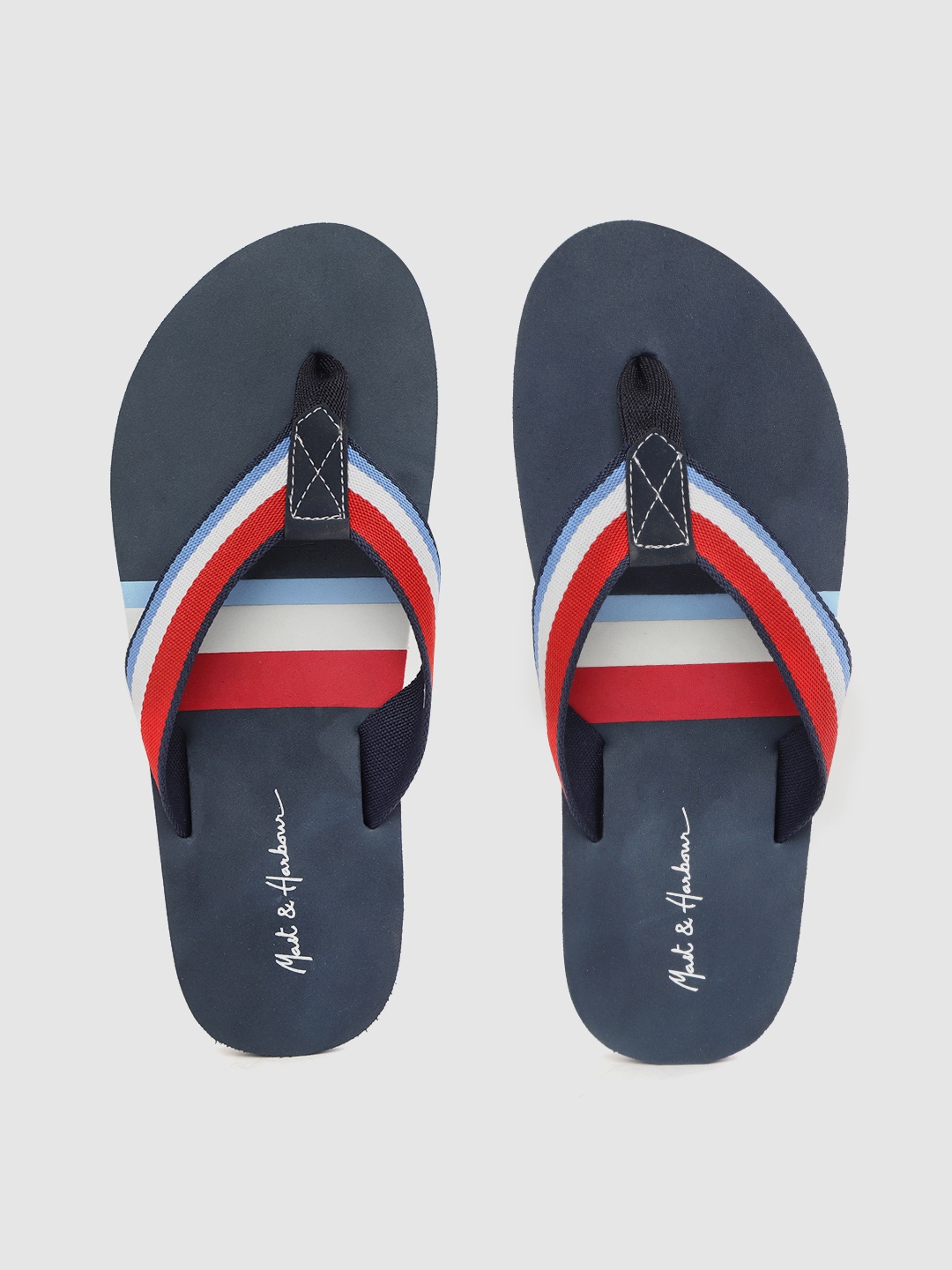 

Mast & Harbour Men Navy Blue & White Striped Thong Flip-Flops