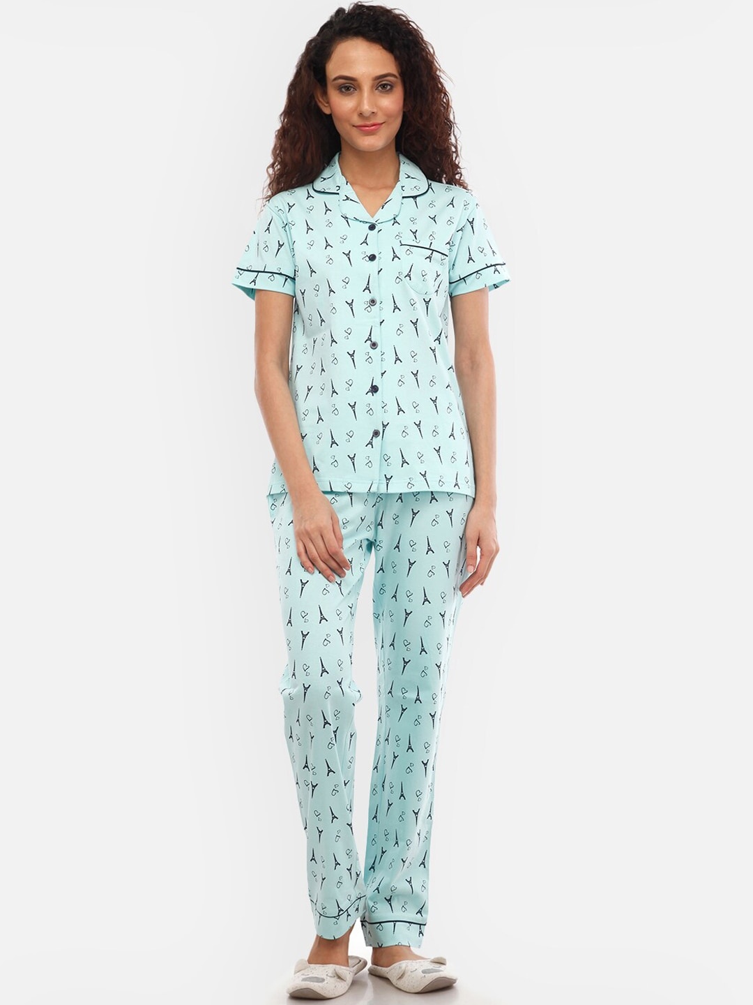 

Nite Flite Women Blue Printed Night suit