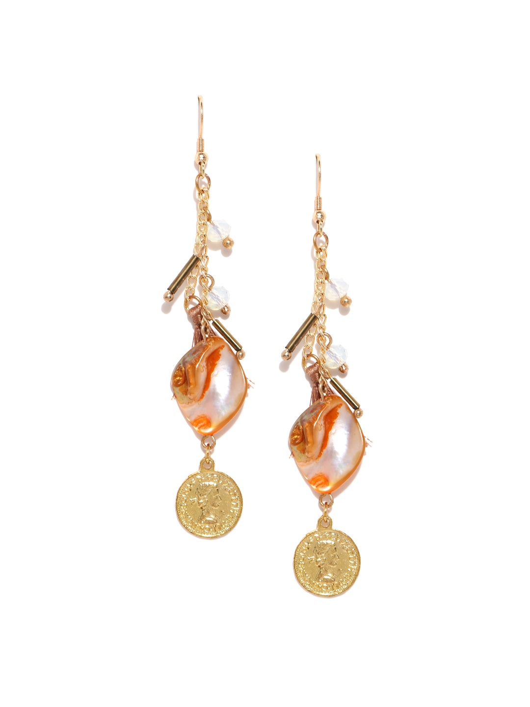 

Blueberry Gold-Toned & Orange Stone-Studded Tassel Earrings