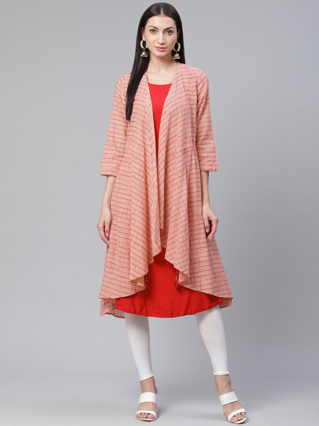 

Biba Women Red & Pink Checked Layered A-Line Kurta