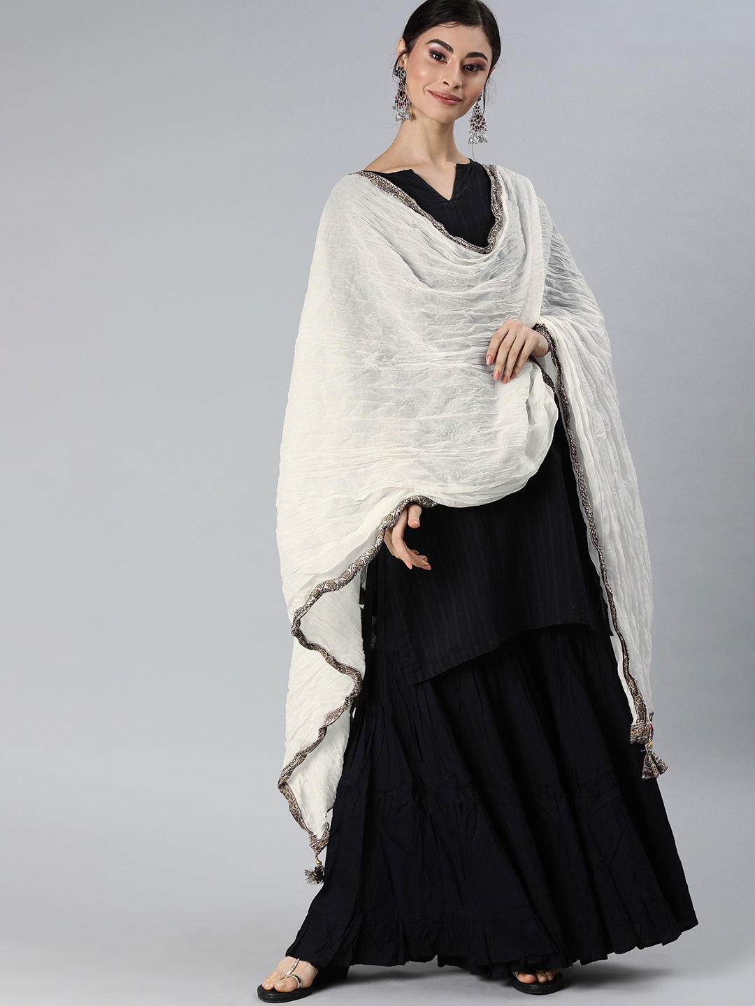

Biba Off-White Solid Cotton Dupatta