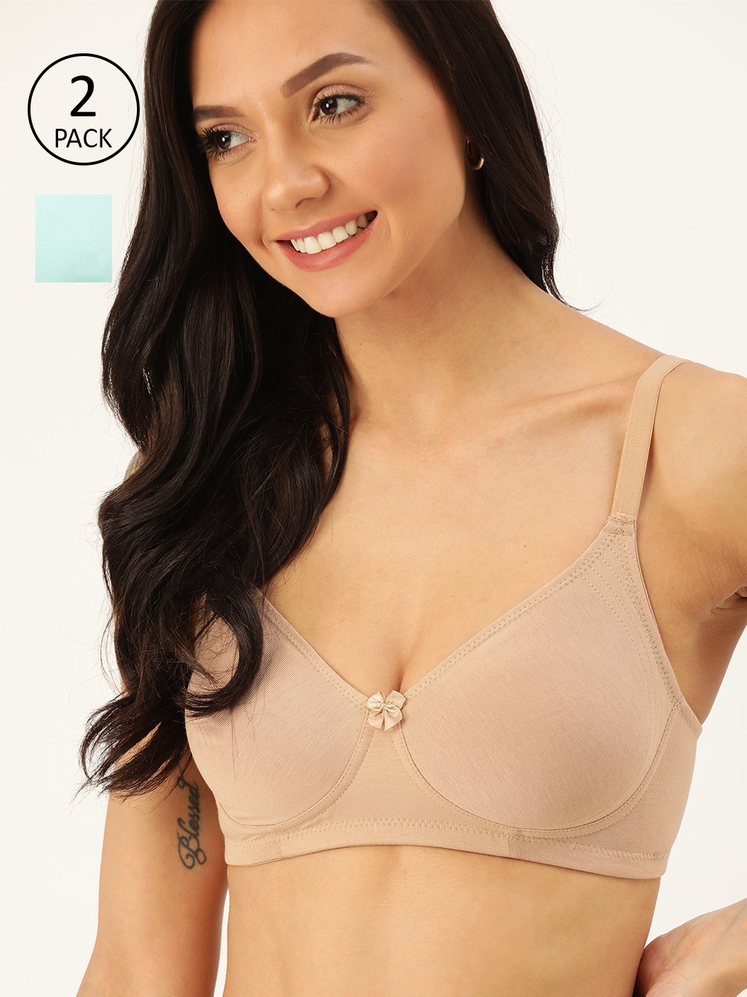 

DressBerry Pack of 2 Non-Wired & Non-Padded Everyday Bras DB-ENC-2PP-006, Beige