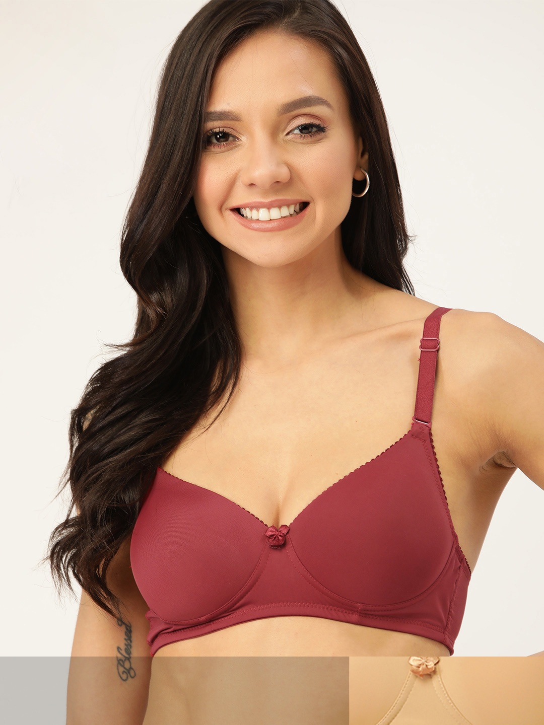 

DressBerry Pack of 2 Solid Non-Wired Lightly Padded Everyday Bras DB-G524-009, Maroon