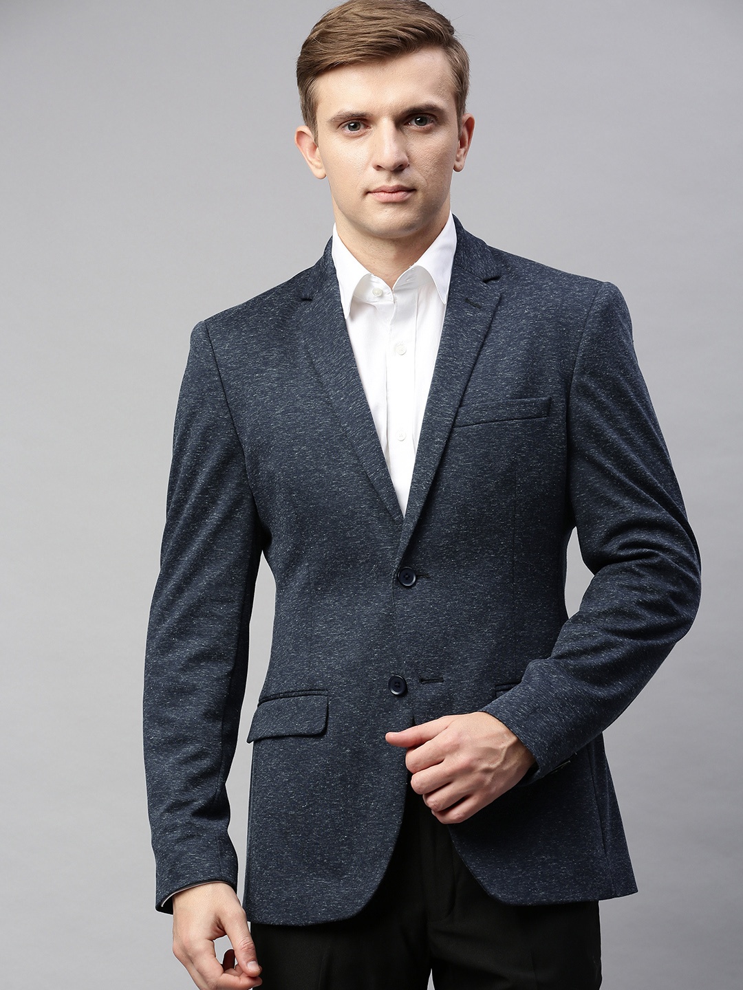 

Park Avenue Men Navy Blue Active Fit Solid Single-Breasted Formal Blazer