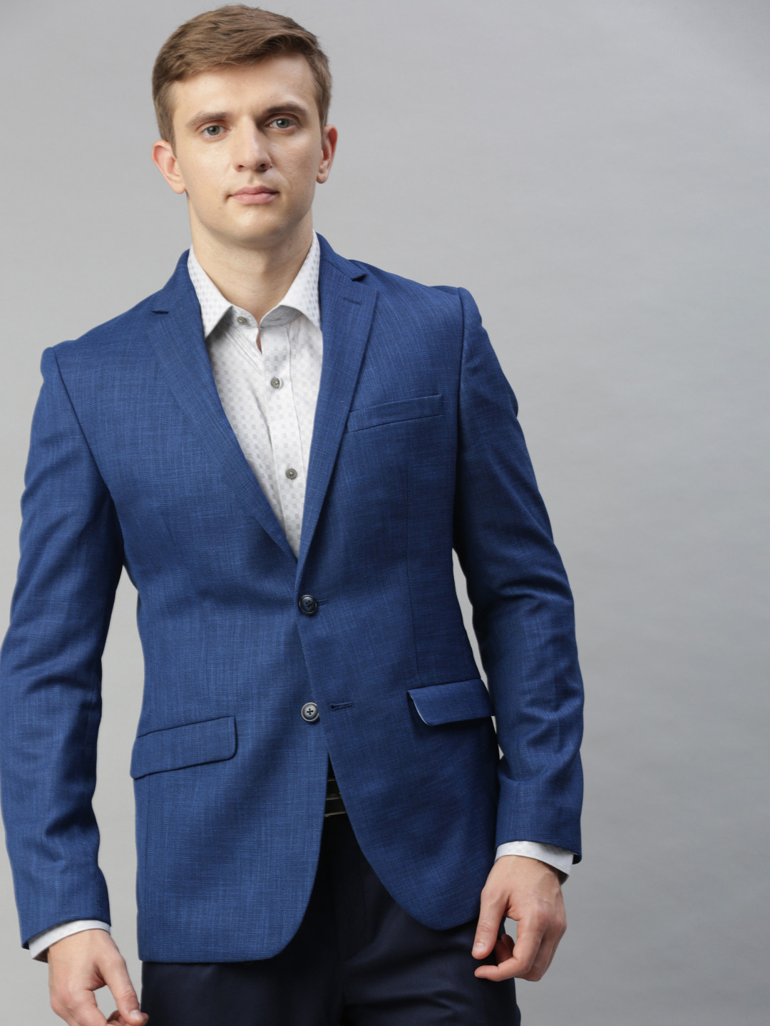 

Park Avenue Men Blue Solid Super Slim Fit Single-Breasted Formal Blazer