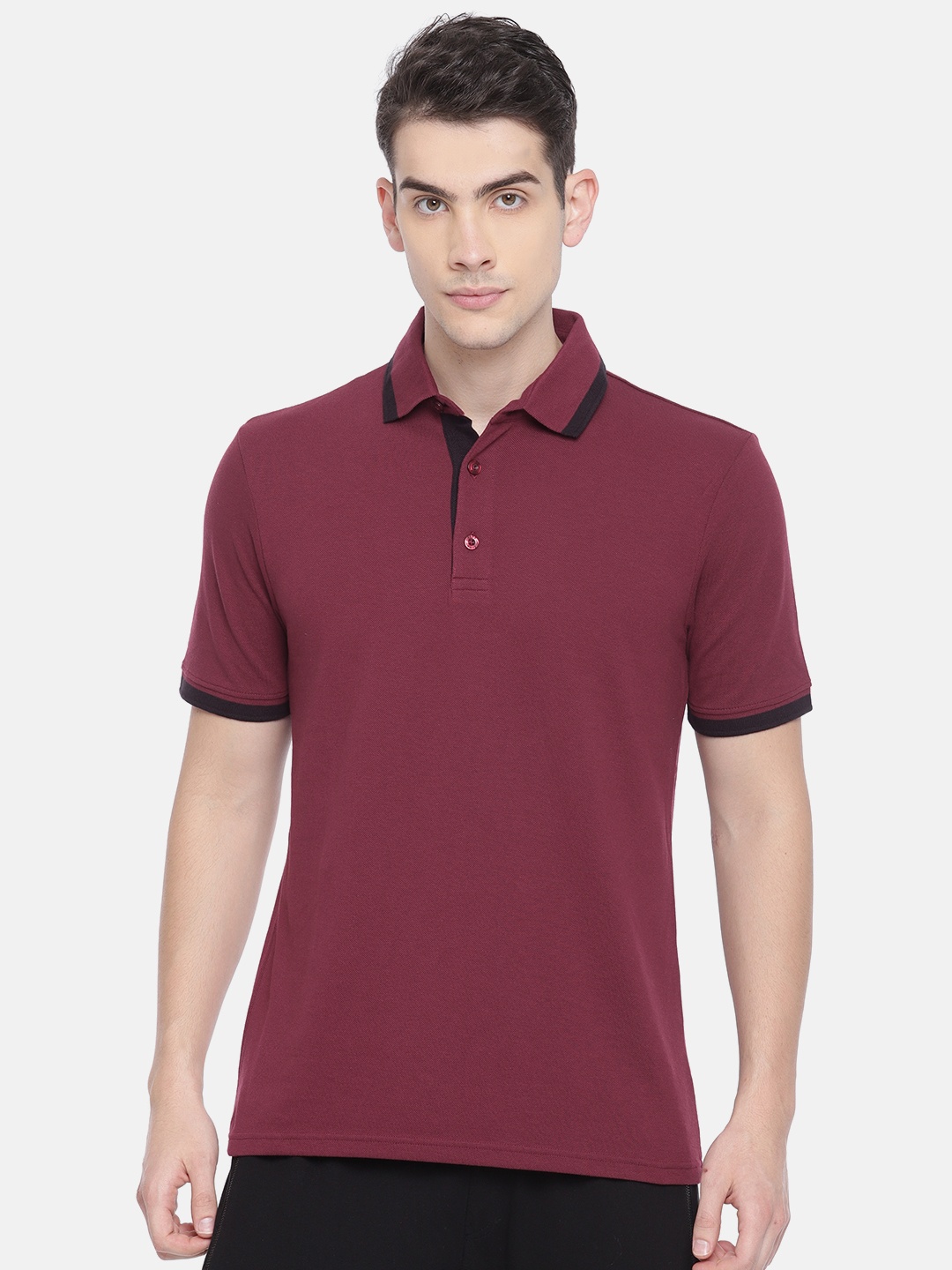 

Puma Men Burgundy ESS Pique Tipping Solid Polo Collar T-Shirt