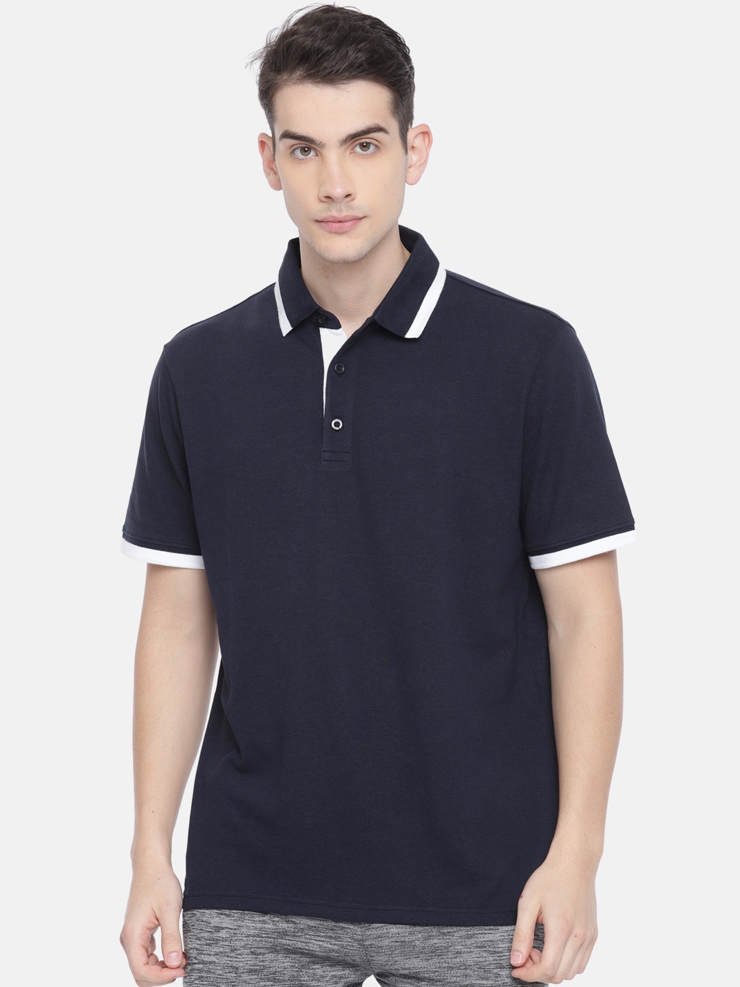 Puma Men Navy Blue Solid ESS Pique Tipping Polo Collar T-Shirt - buy at ...