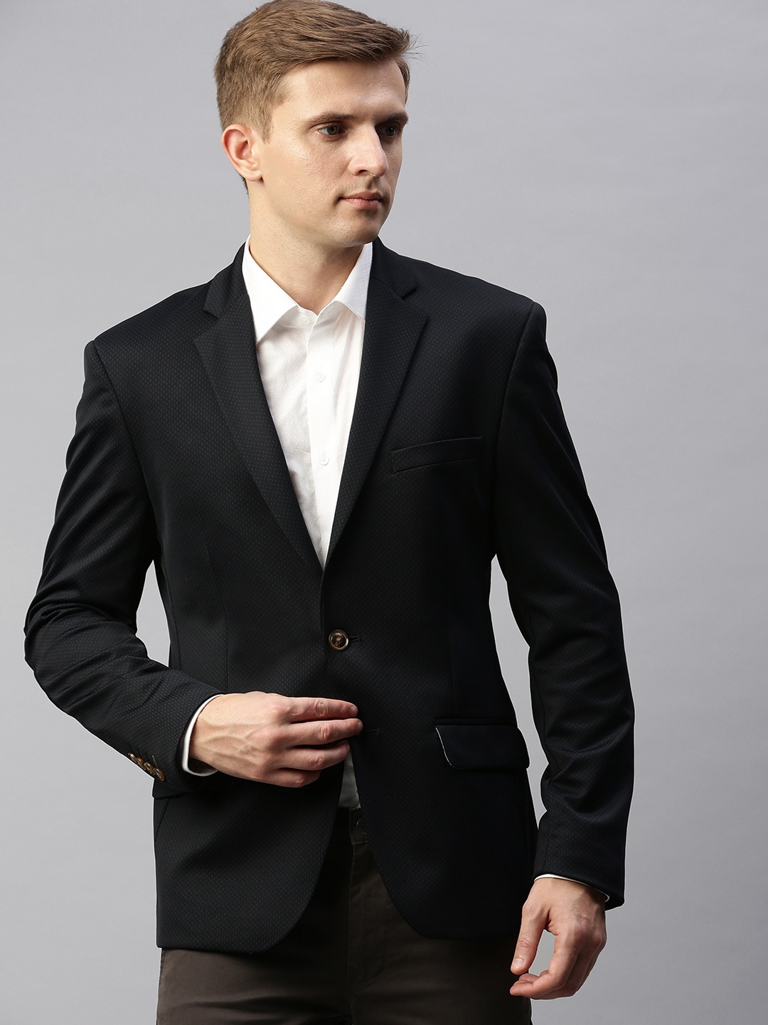 

Park Avenue Men Black Slim Fit Solid Single-Breasted Formal Blazer