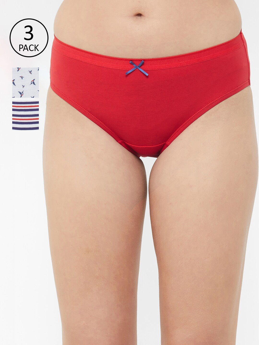 

Soie Women High Rise Full Coverage Cotton Stretch Hipster Panty (Pack of 3), Red