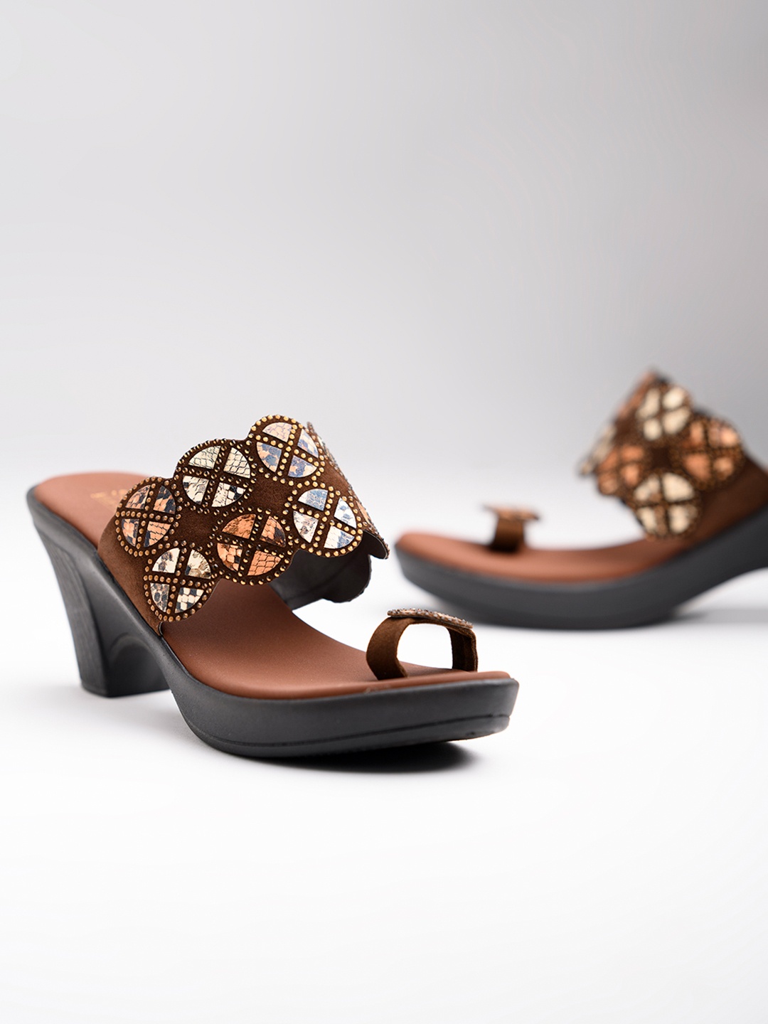 

Shoetopia Women Brown Embellished Block Heels