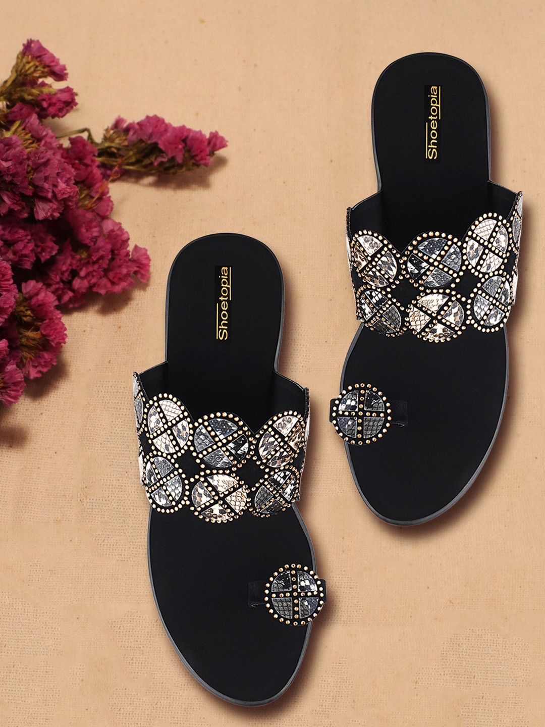 

Shoetopia Women Black Embellished Block Heels
