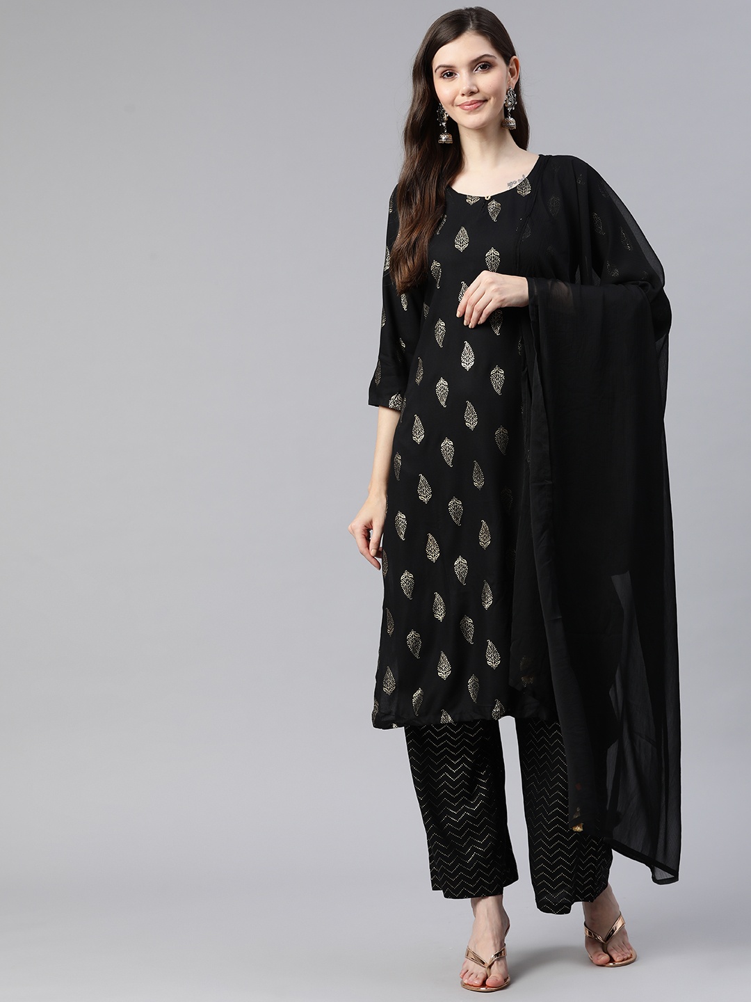 

Rangriti Women Ethnic Motifs Printed Kurta with Palazzos & With Dupatta, Black