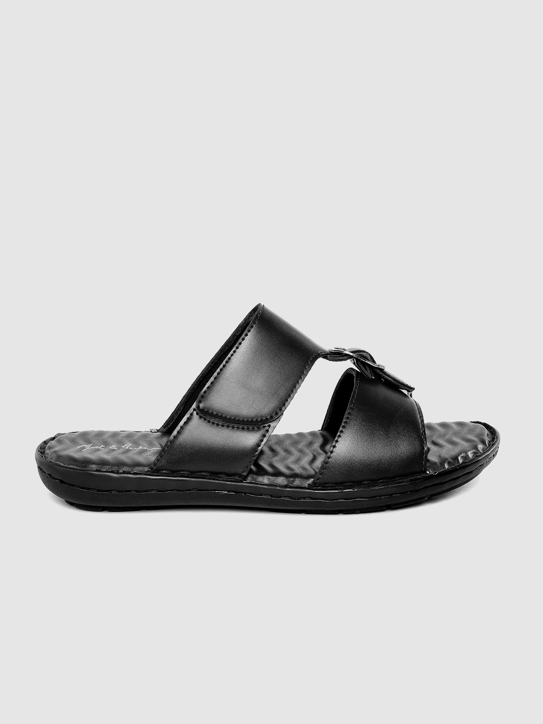 

Mast & Harbour Men Black Comfort Sandals with Buckle Detail