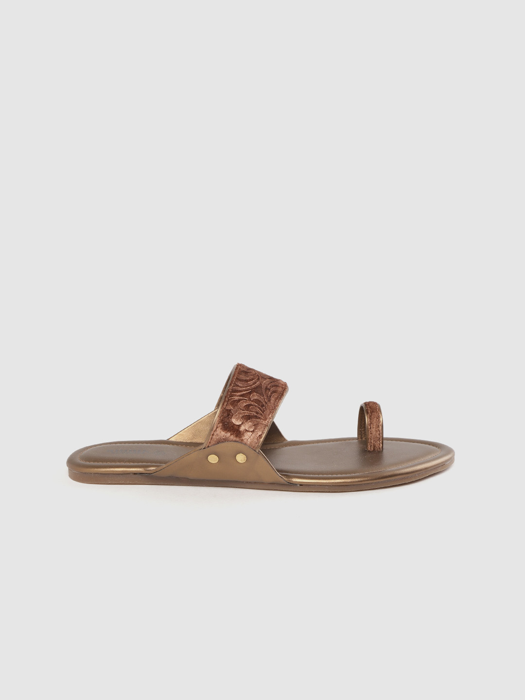 

Anouk Women Brown Self Design One Toe Handcrafted Flats with Velvet Finish