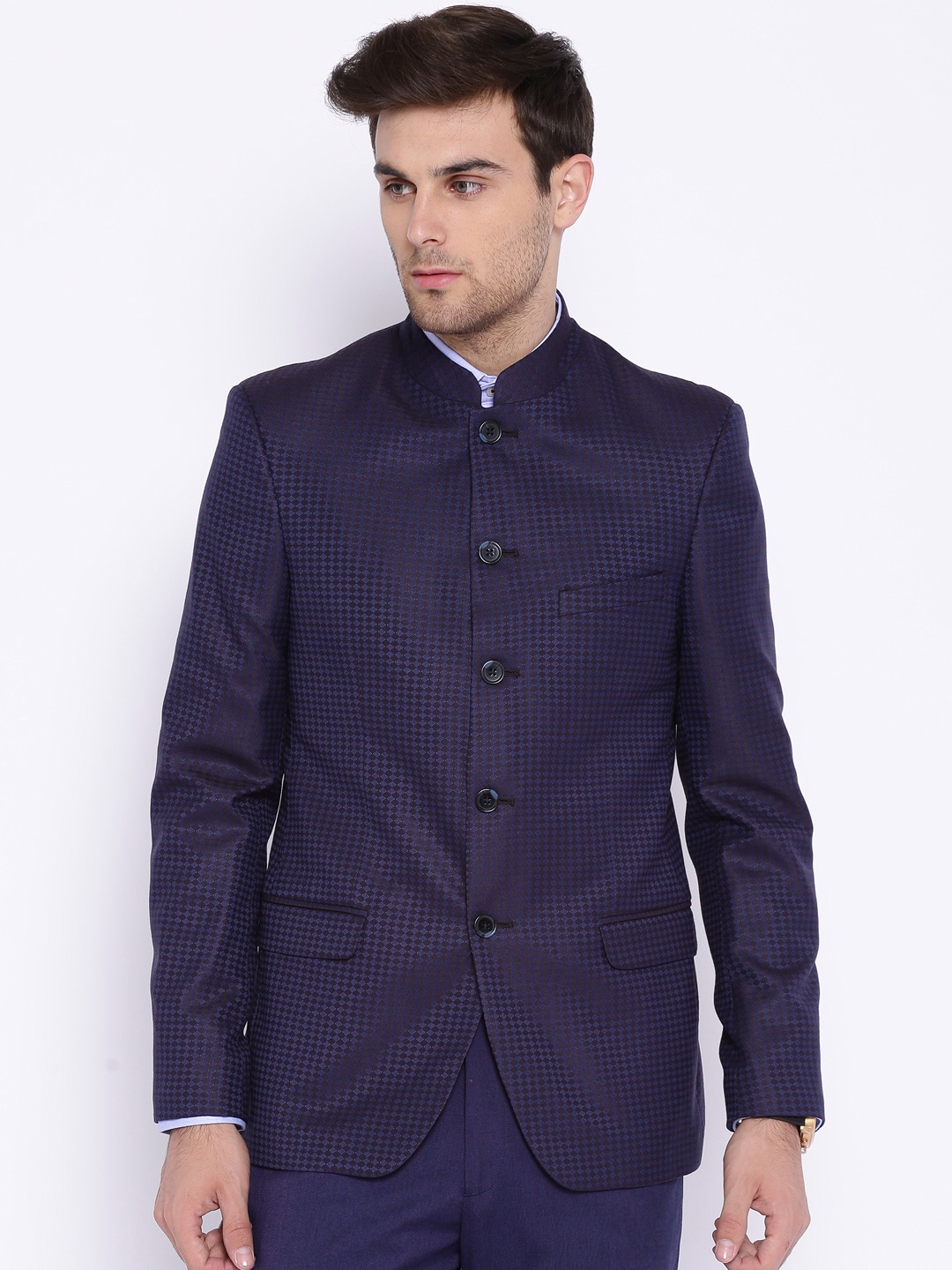 

Arrow Navy Textured Body Regular Tailored Fit Blazer, Purple