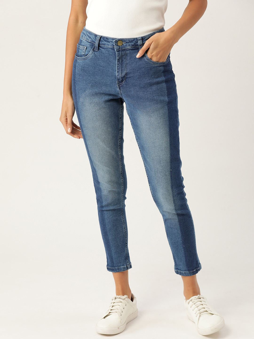 

DressBerry Women Navy Blue Skinny Fit Mid-Rise Clean Look Cropped Jeans