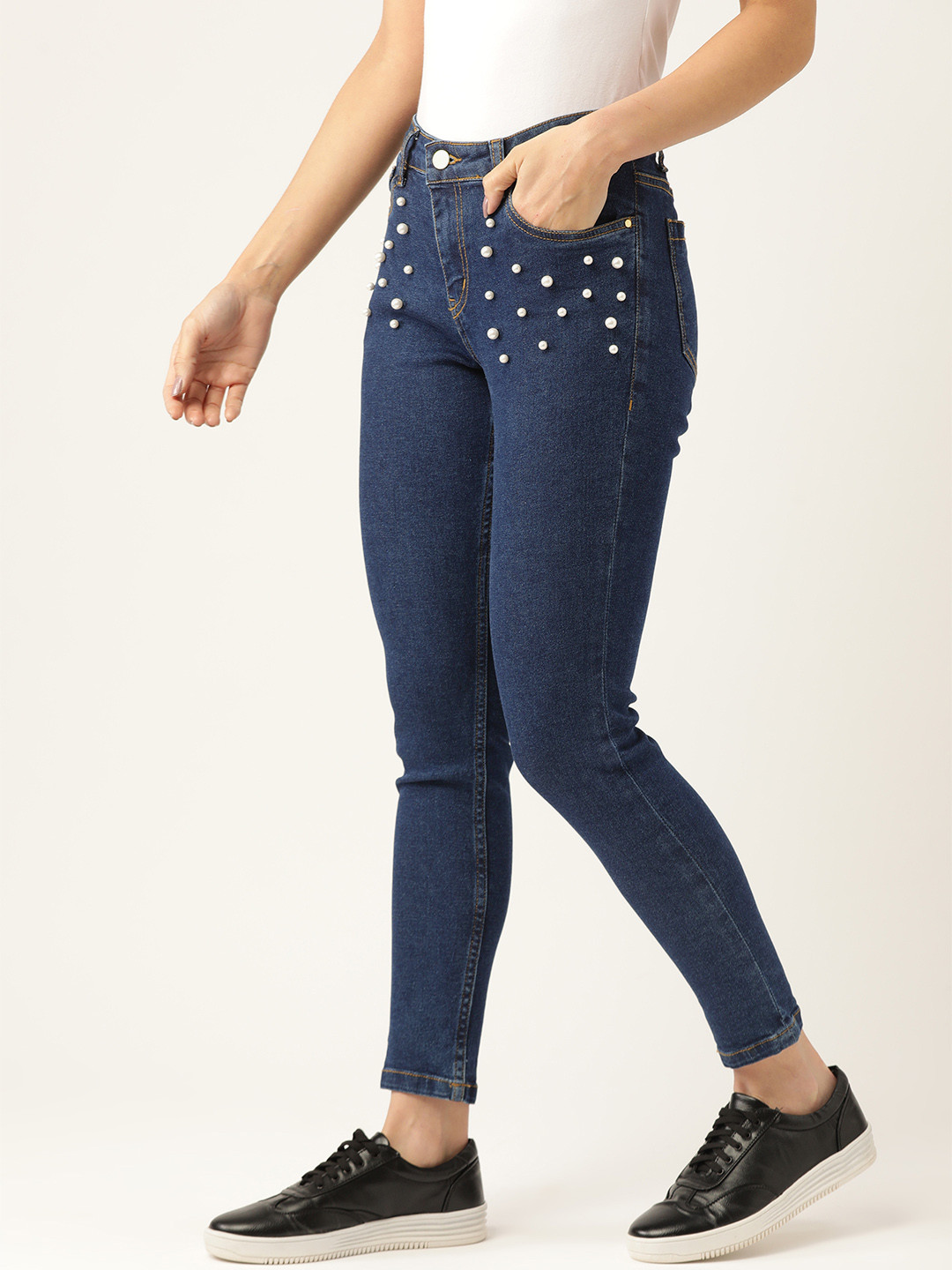 

DressBerry Women Navy Blue Skinny Fit Mid-Rise Clean Look Stretchable Cropped Jeans