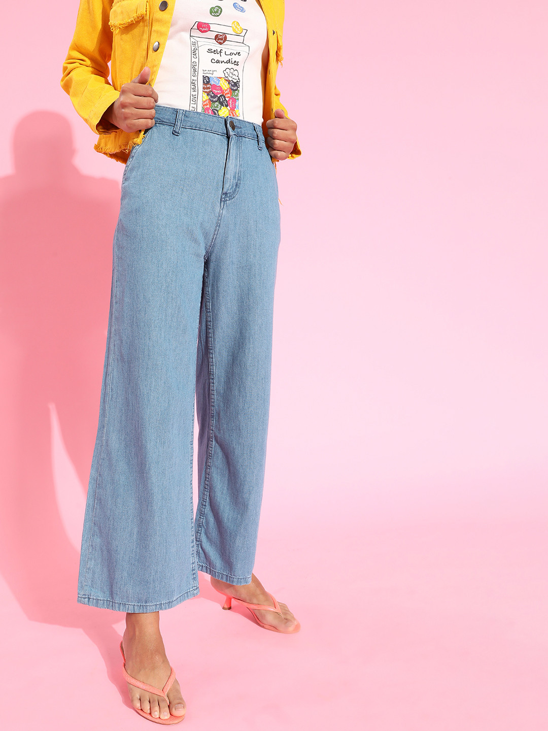 

all about you Women Blue Wide Leg Mid-Rise Graduated Flare Clean Look Jeans