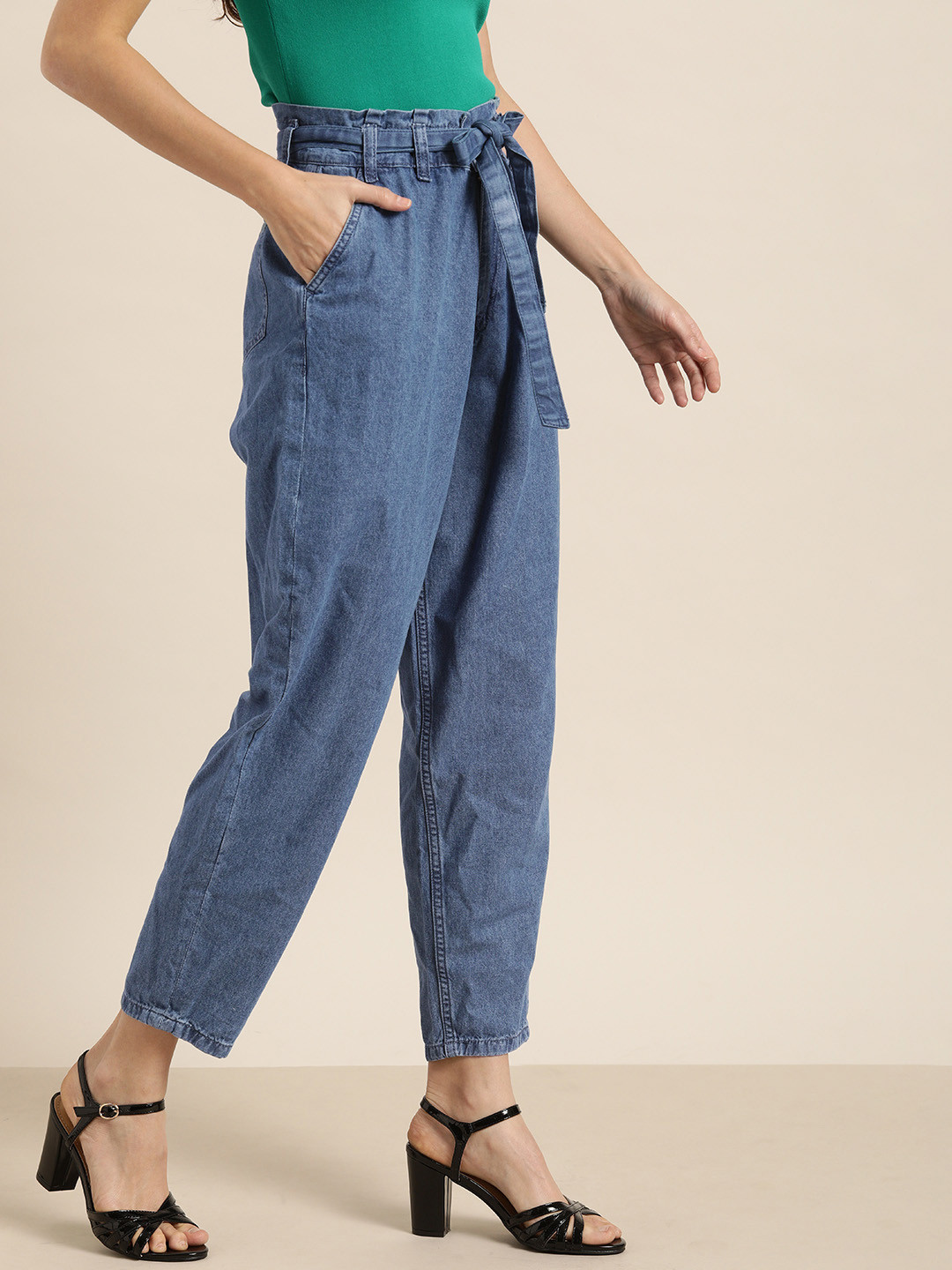 

all about you Women Blue Slouchy Fit High-Rise Clean Look Stretchable Cropped Jeans