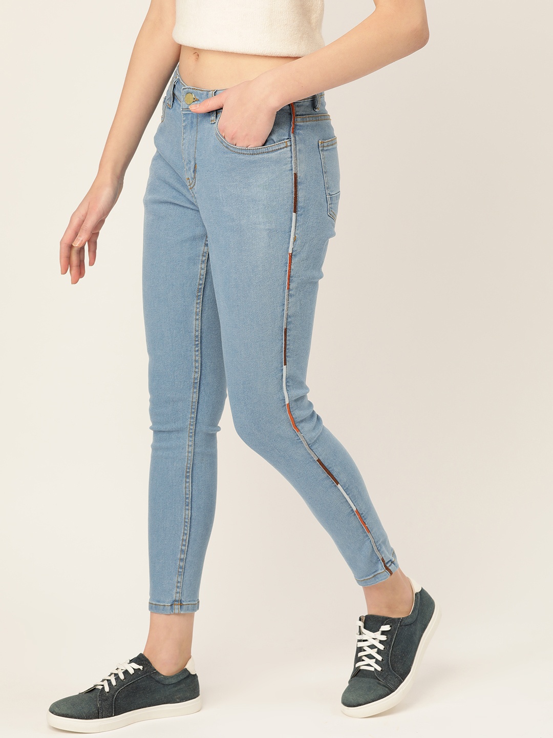 

DressBerry Women Blue & Brown Skinny Fit Mid-Rise Clean Look Jeans