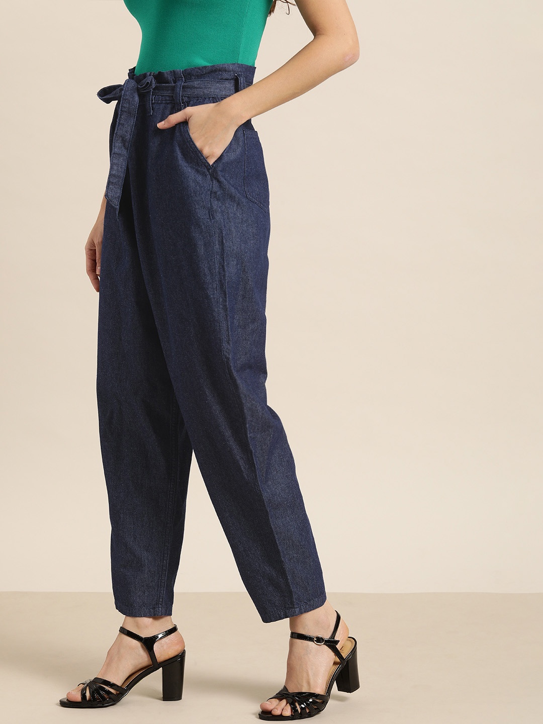 

all about you Women Navy Blue Slouchy Fit High-Rise Clean Look Cropped Jeans