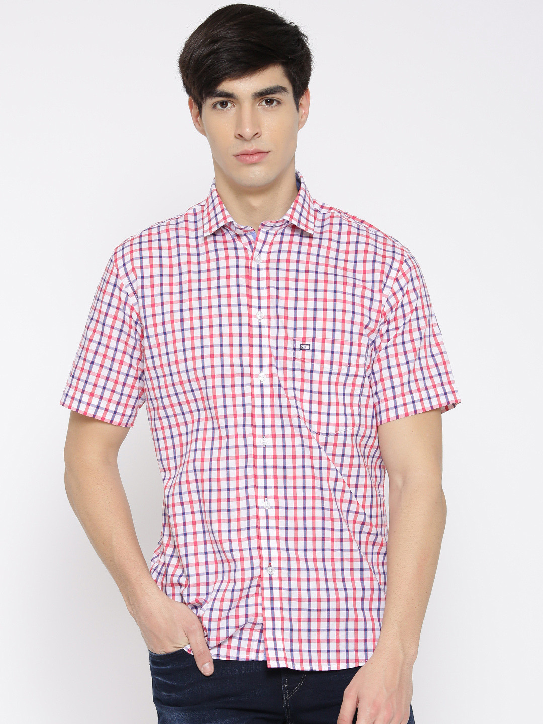 

Arrow Sport Pink & Navy Checked Casual Shirt, Red