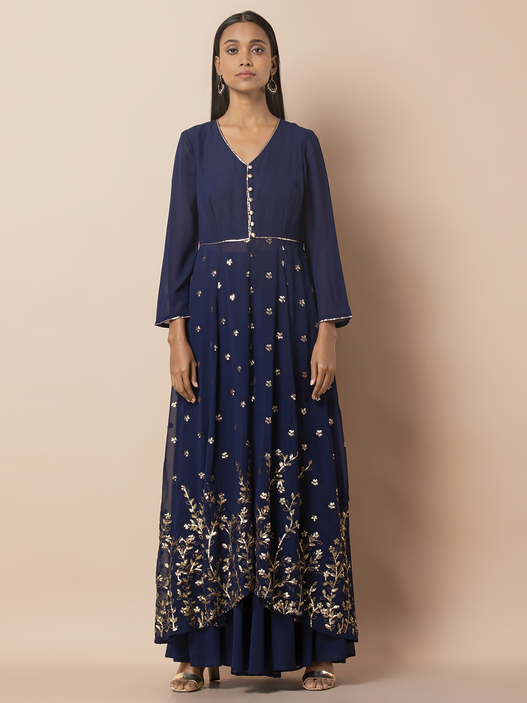 

INDYA Blue Embellished A-Line Kurta