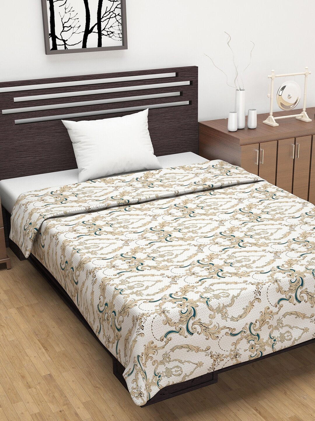 

Divine Casa White & Brown Abstract AC Room 110 GSM Single Bed Dohar