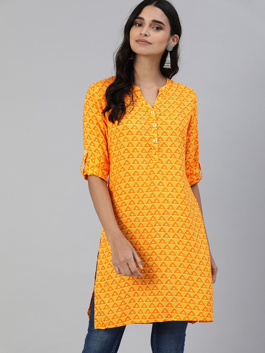 

Global Desi Women's Orange & Yellow Printed Tunic