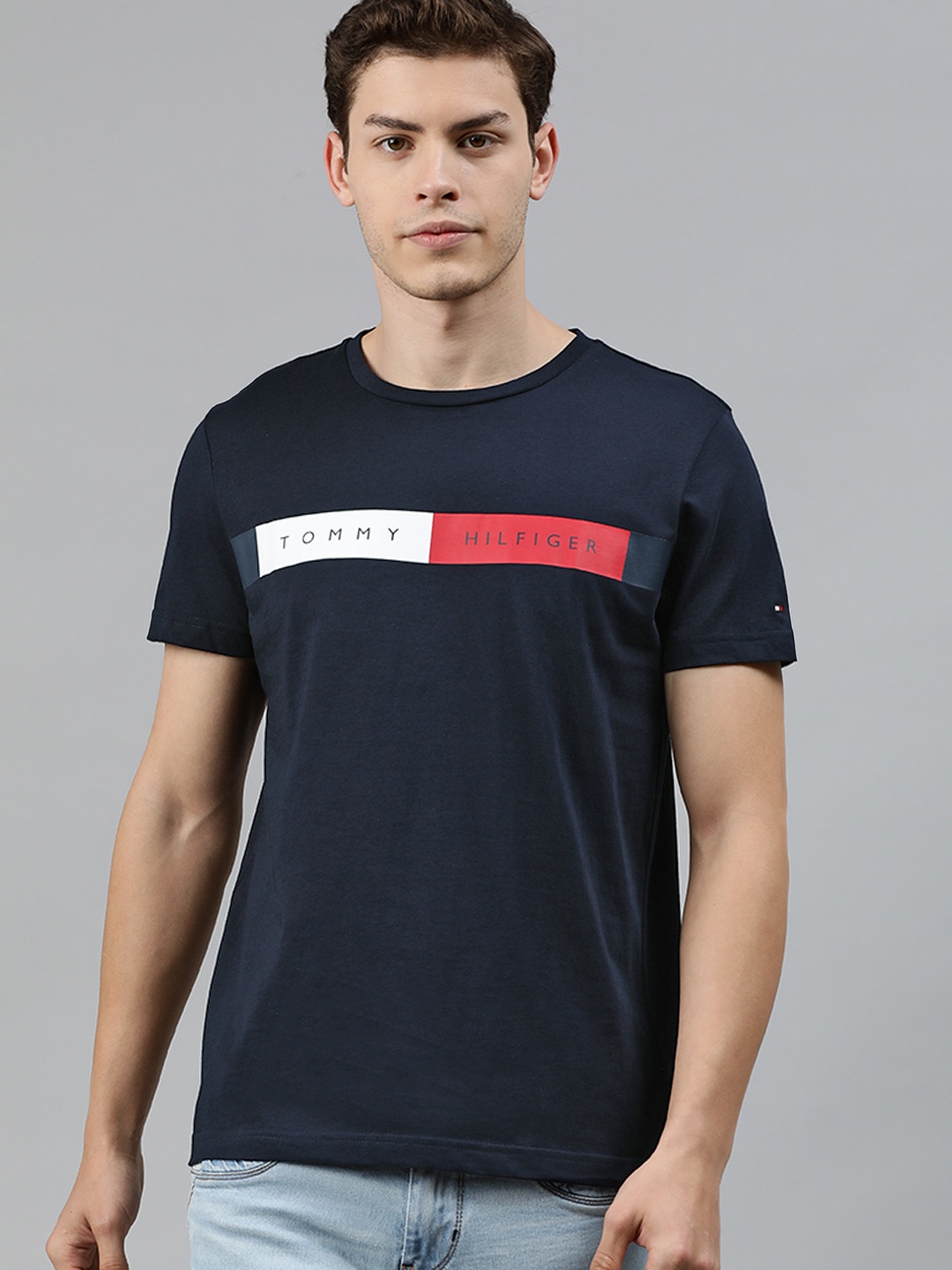 

Tommy Hilfiger Men Navy Blue Printed Round Neck Organic Cotton T-shirt