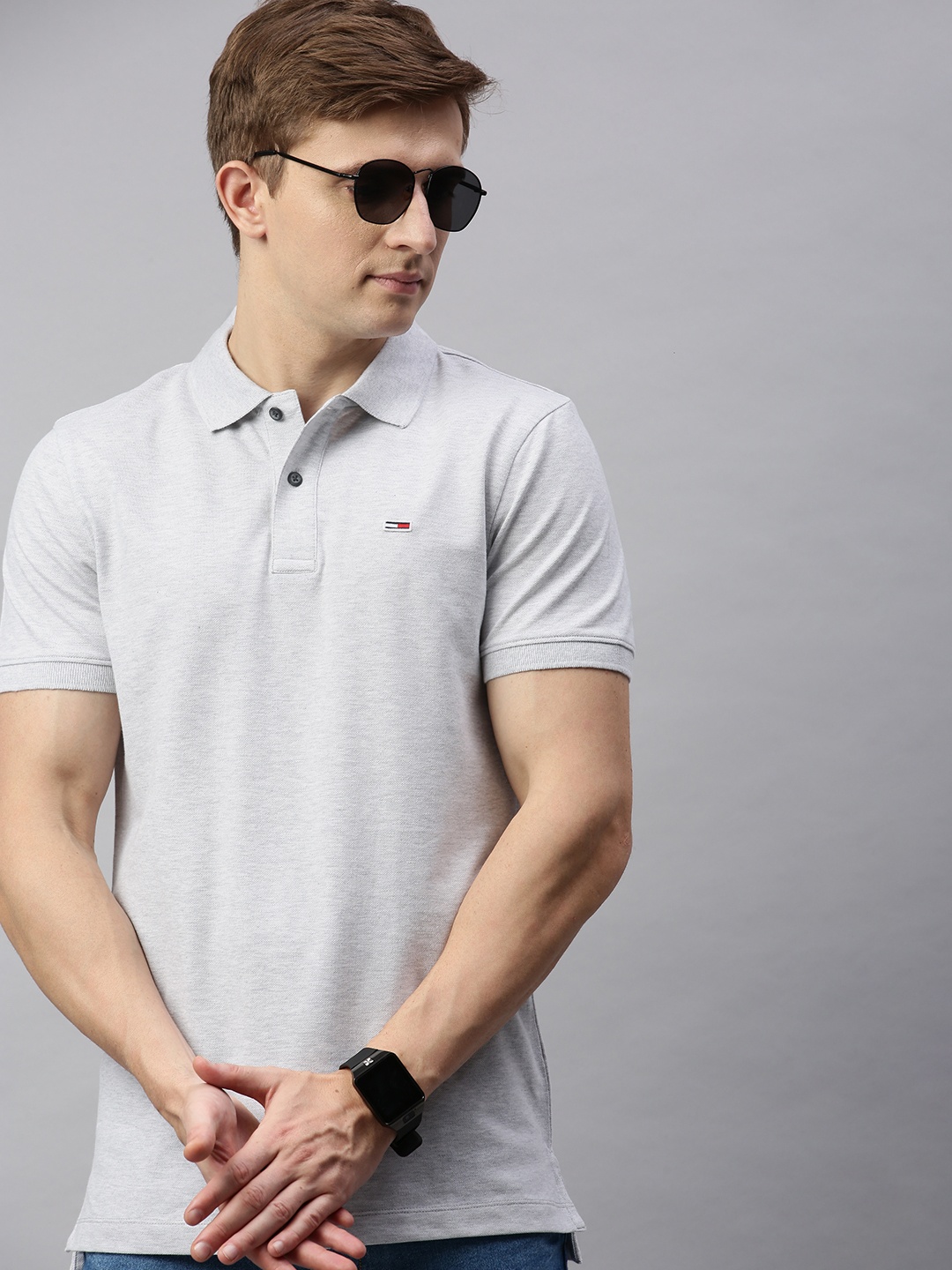 

Tommy Hilfiger Men Grey Solid Polo Collar T-shirt