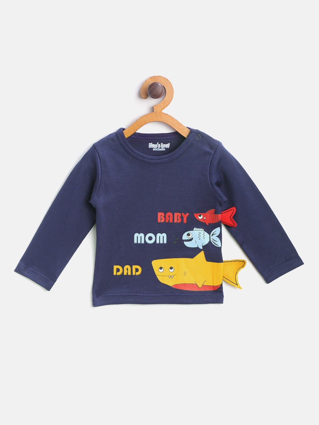

Moms Love Boys Navy Blue Graphic Printed Round Neck T-shirt With Applique Detail