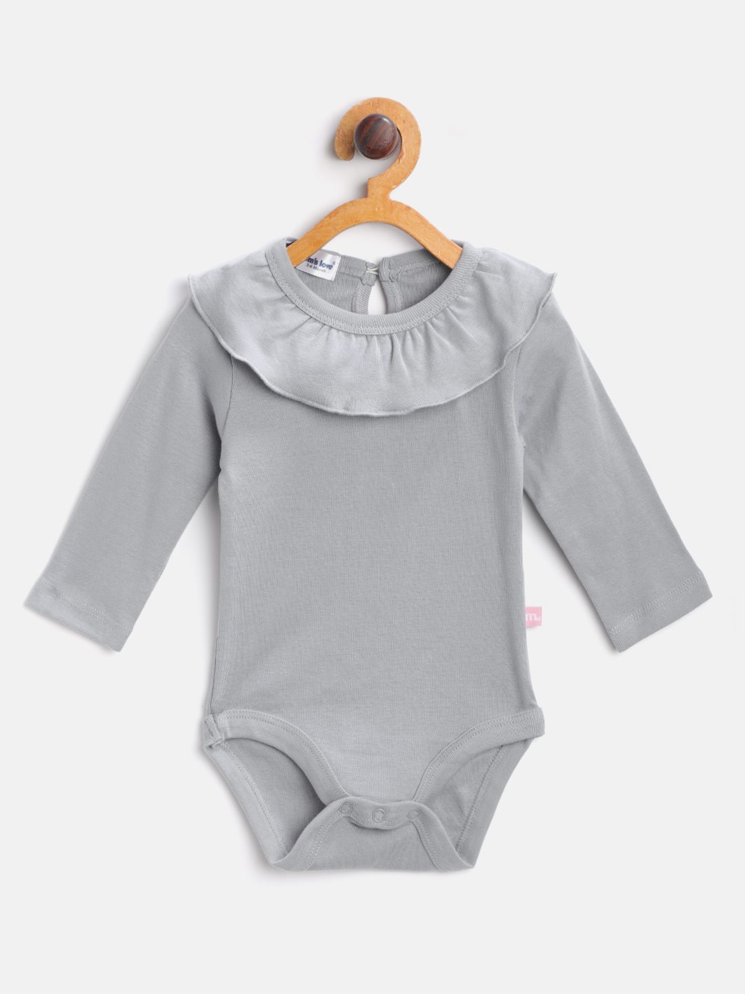 

Moms Love Girls Grey Solid Bodysuit with Ruffled Detail