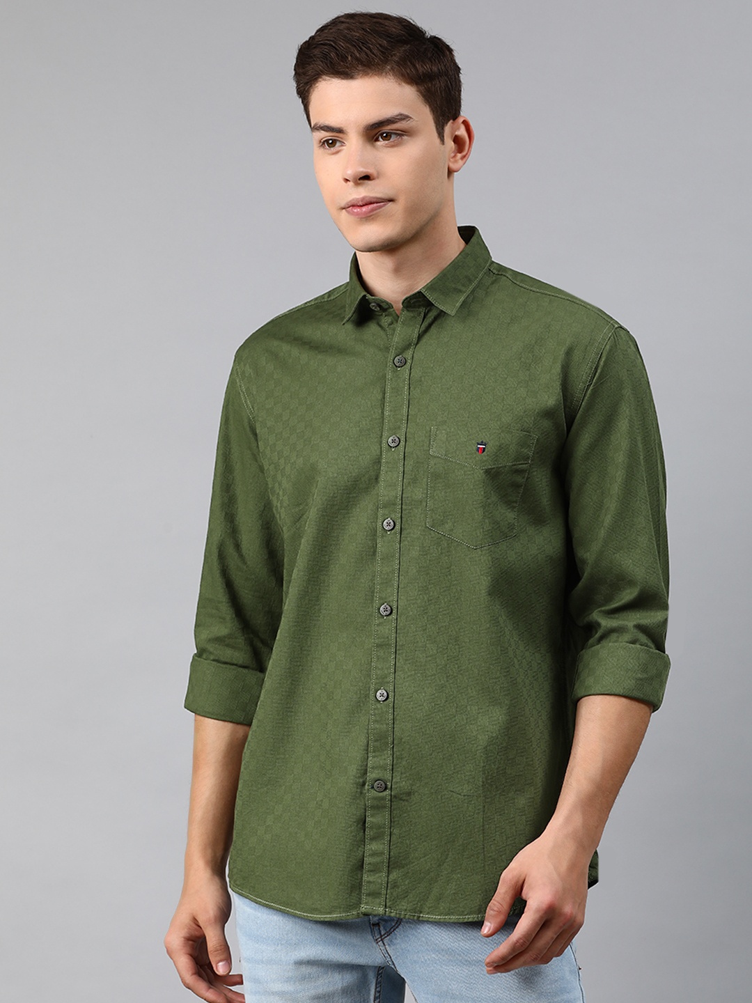 

Louis Philippe Sport Men Olive Green Slim Fit Self Design Casual Shirt