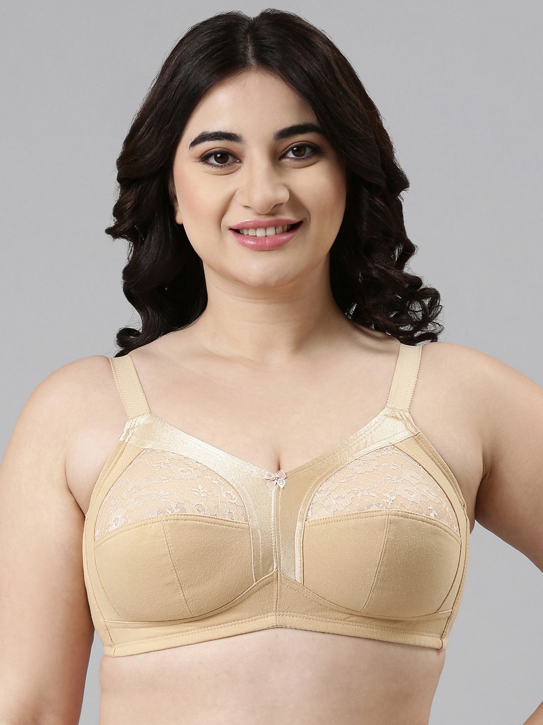 

Enamor Beige M-frame Full Support Cotton Bra - Non Padded and Wirefree, Nude