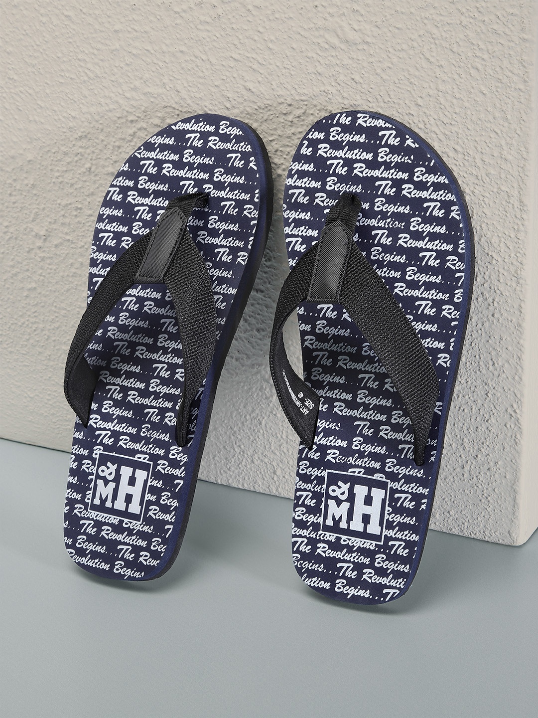 

Mast & Harbour Men Black & Navy Blue Printed Thong Flip-Flops