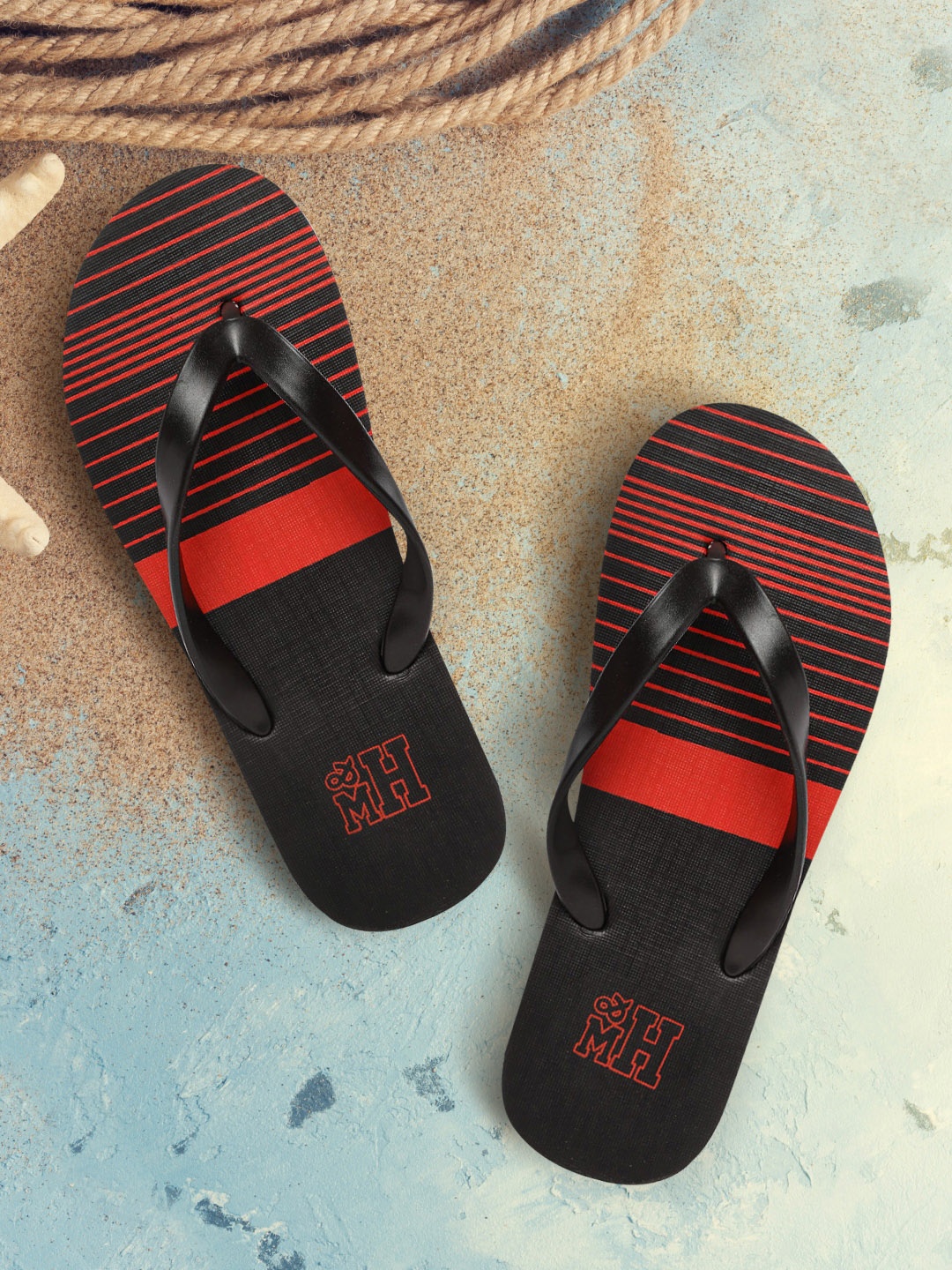 

Mast & Harbour Men Black & Red Striped Thong Flip-Flops