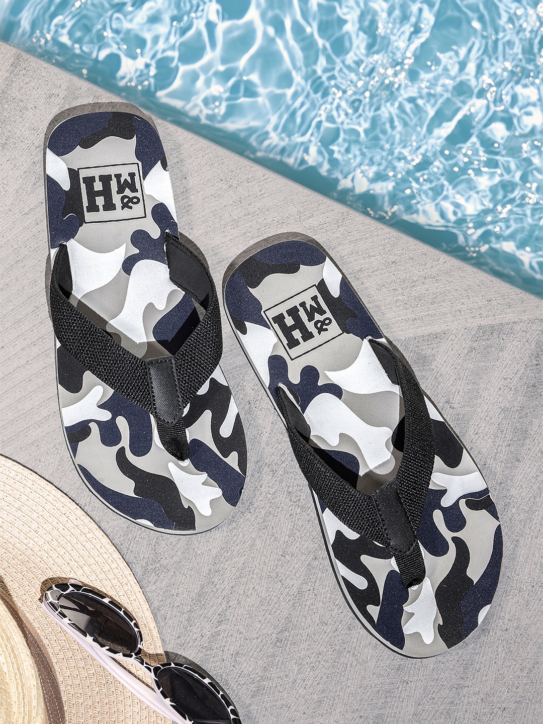 

Mast & Harbour Men Black & Grey Camouflage Print Thong Flip-Flops