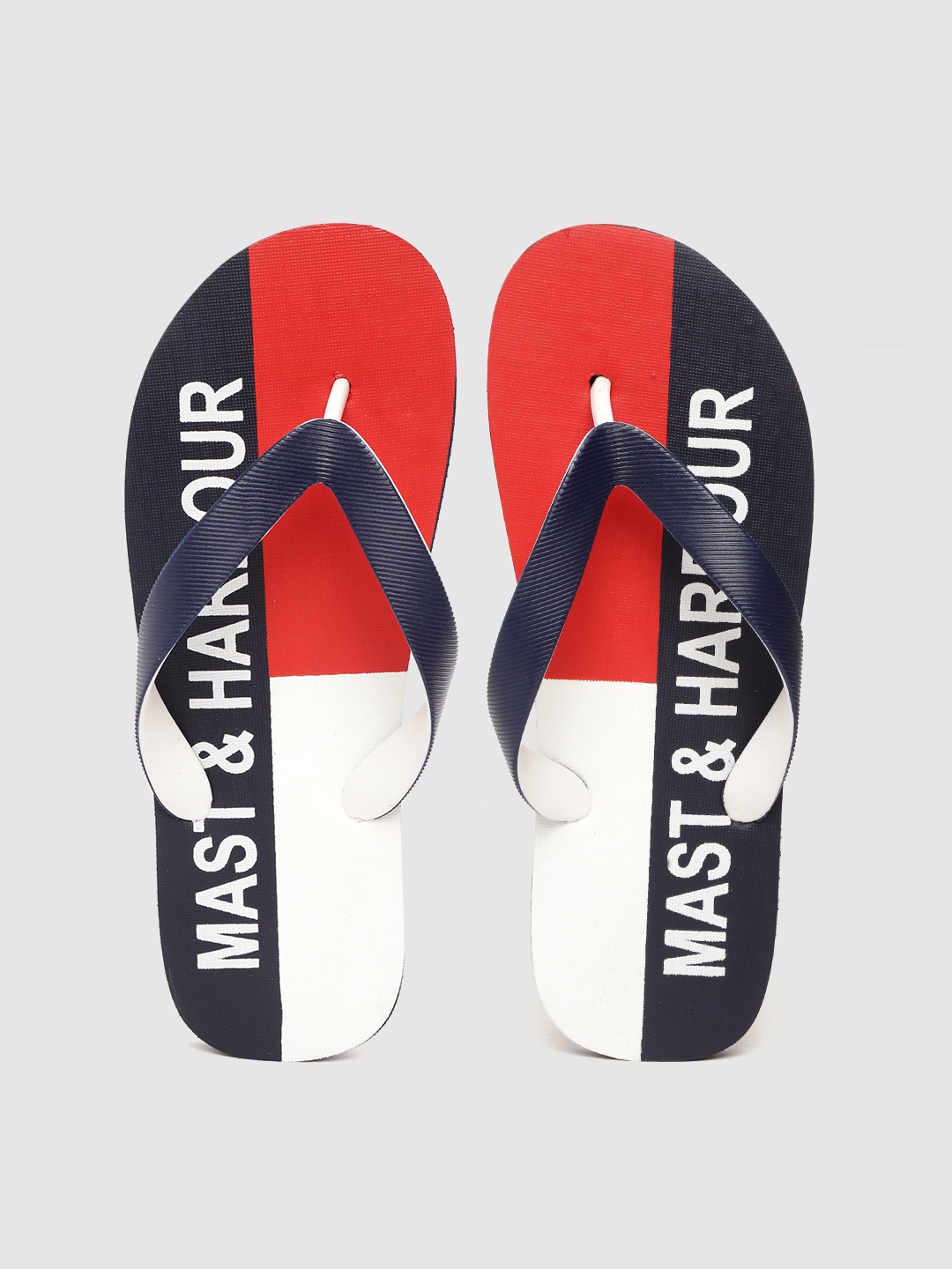 

Mast & Harbour Men Navy Blue & White Colourblocked Thong Flip-Flops