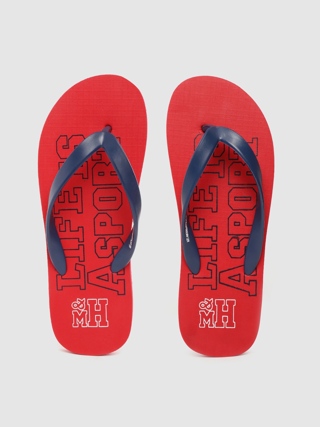

Mast & Harbour Men Navy Blue & Red Typography Print Thong Flip-Flops
