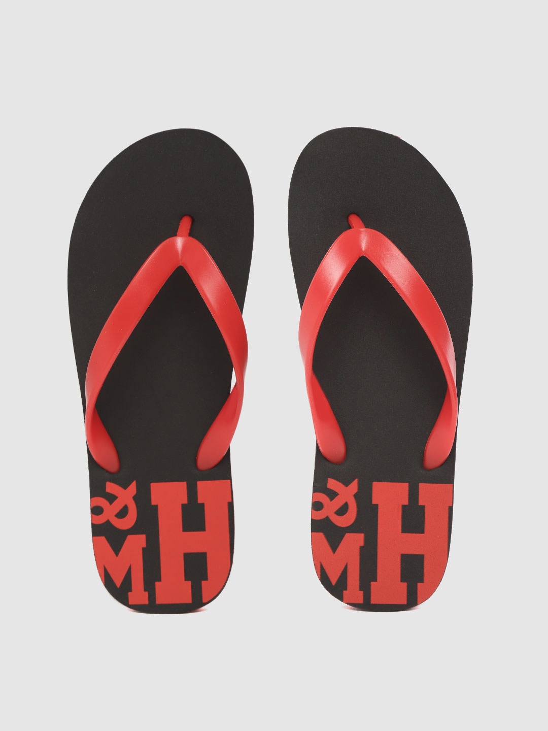 Mast & Harbour Men Red & Black Typography Print Thong Flip-Flops