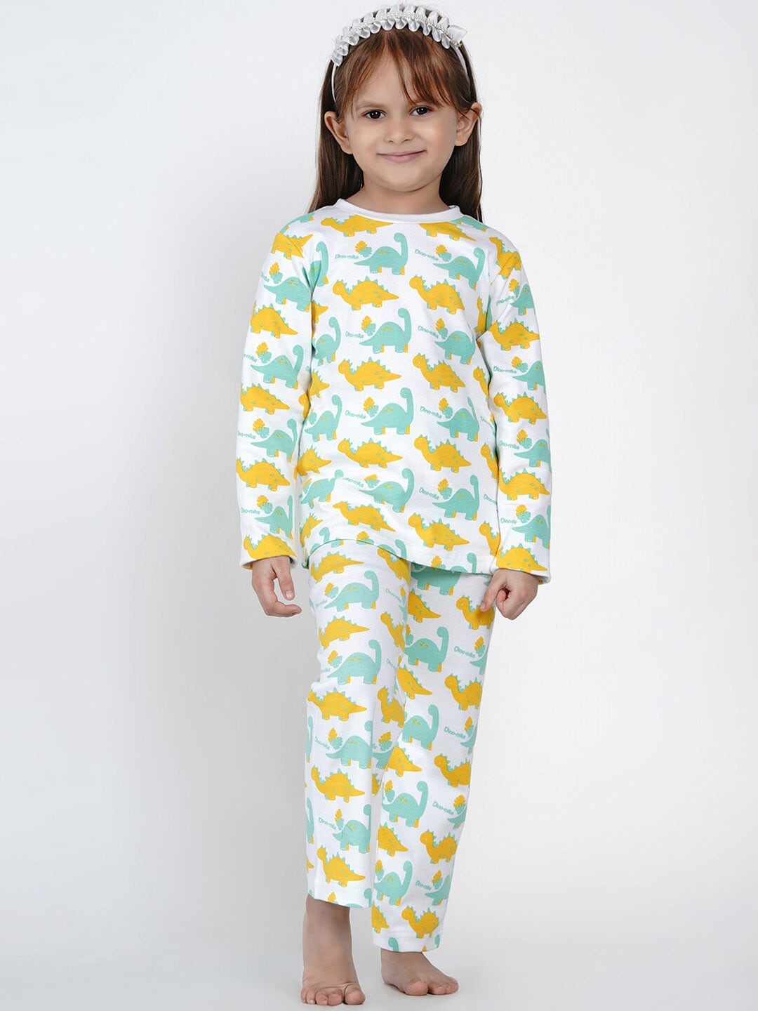 

berrytree Girls Green & Yellow Printed Organic Cotton Sustainable Night Suit