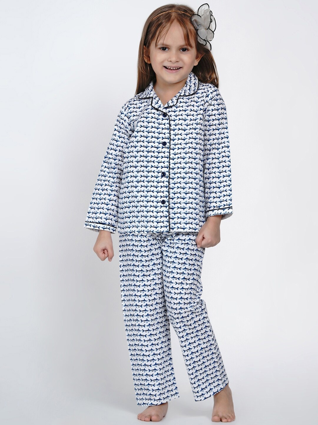 

berrytree Girls Blue & White Printed Sustainable Night Suit