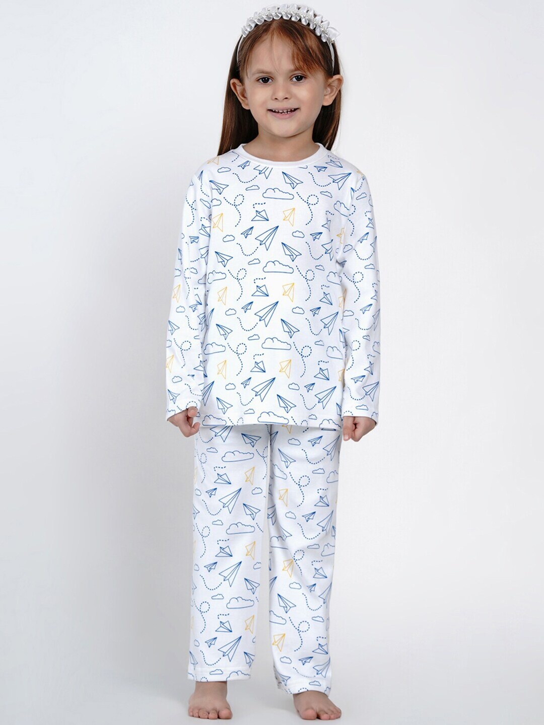 

berrytree Girls Blue & Yellow Printed Organic Cotton Sustainable Night Suit