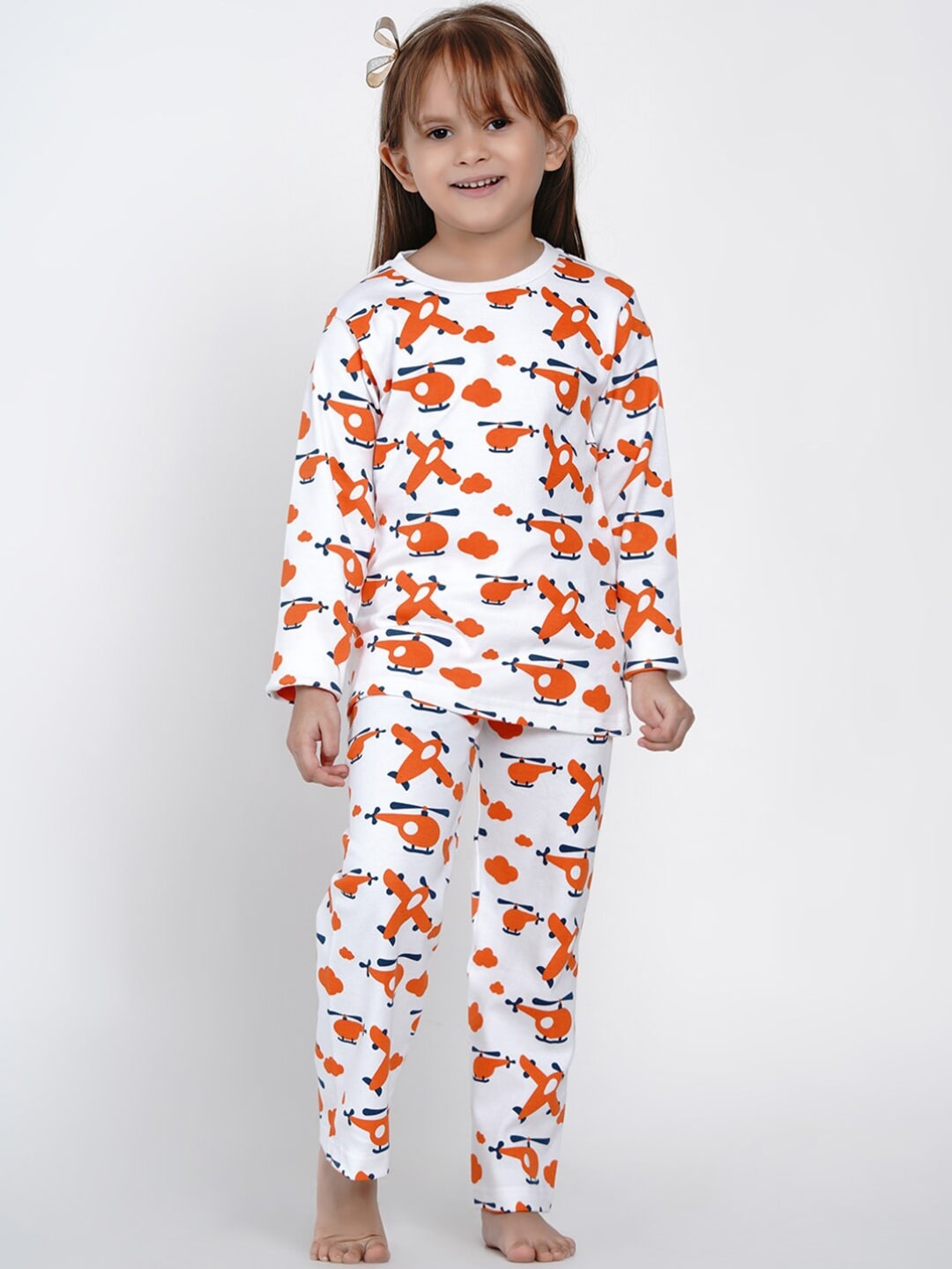 

berrytree Girls Orange & White Organic Cotton Printed Night Suit