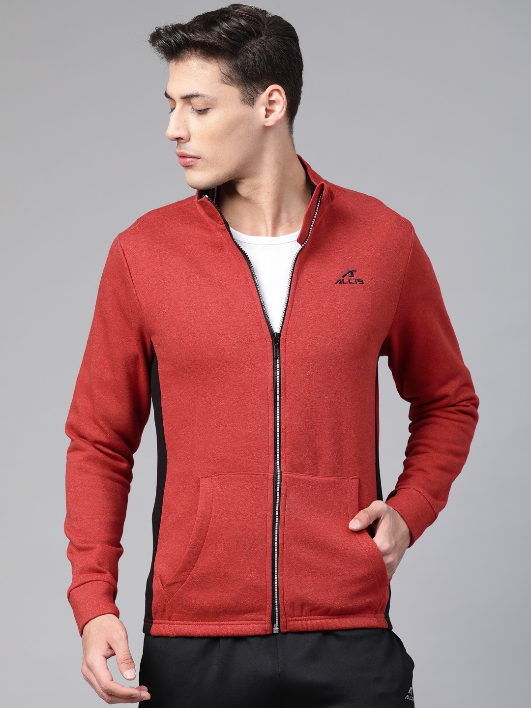 

Alcis Men Maroon & Black Solid Sporty Jacket
