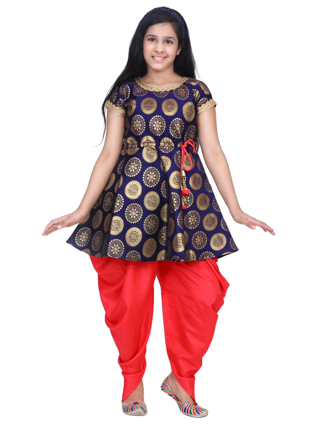 

ADIVA Girls Blue & Red Printed Kurta with Dhoti Pants
