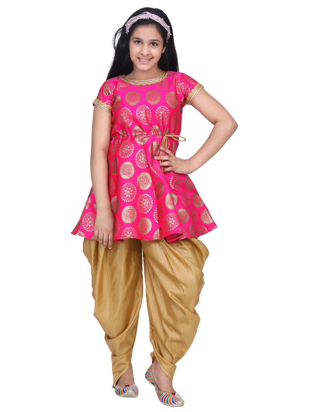 

ADIVA Girls Pink & Brown Printed Kurta with Dhoti Pants